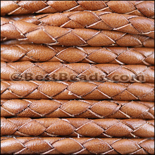 4mm Round Mediterranean BRAIDED Leather TAN - METER