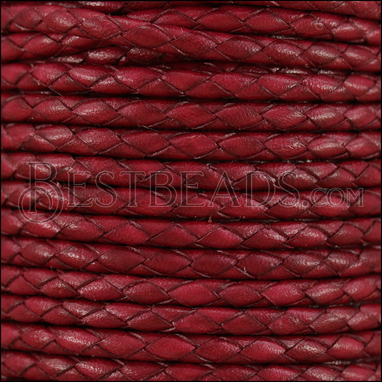 4mm Round Mediterranean BRAIDED Leather PLUM - METER