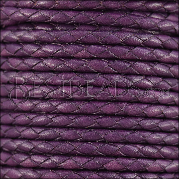 4mm Round Mediterranean BRAIDED Leather PURPLE - METER