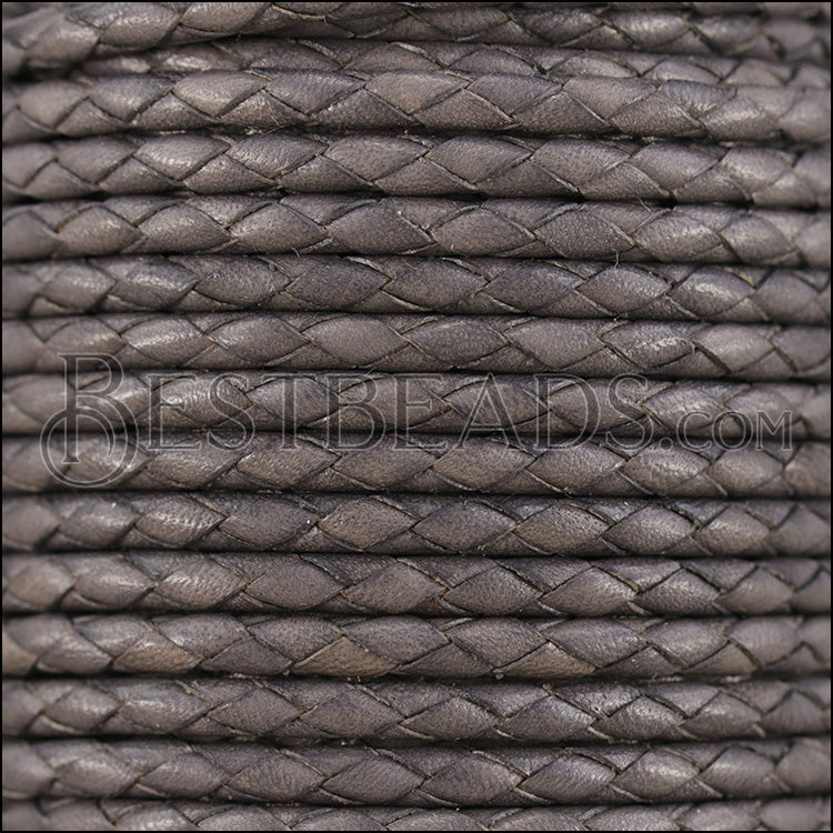 4mm Round Mediterranean BRAIDED Leather GREY - METER