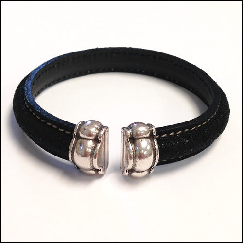 Mini Regaliz® ROPE end cap ANT SILVER (stitched leather) - 10 pcs