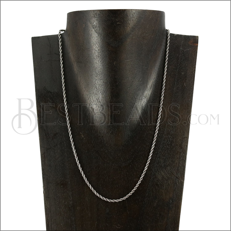Classic Rope Chain Necklace ANT SILVER - 18 inch - 10 pcs
