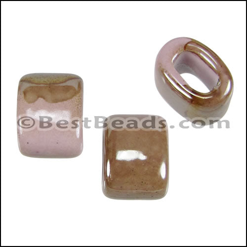 Regaliz® 15mm OVAL ceramic bead PINK:BROWN - 10 pcs