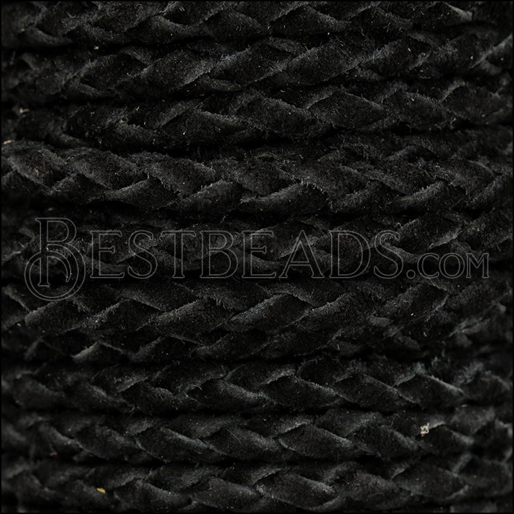 5mm Round Suede Indian Braided Leather BLACK - 10m SPOOL