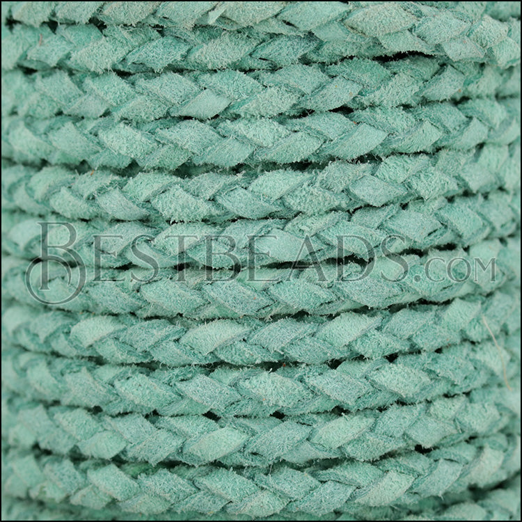 5mm Round Suede Indian Braided Leather MINT - 10m SPOOL