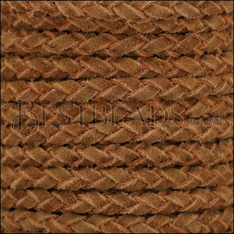 5mm Round Suede Indian Braided Leather NATURAL WOOD - 10m SPOOL