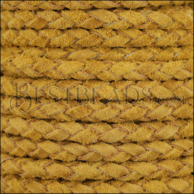 5mm Round Suede Indian Braided Leather NATURAL TUSCAN SUN - 10m SPOOL