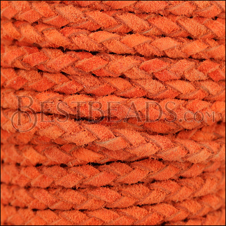 5mm Round Suede Indian Braided Leather NATURAL ORANGE/RED - 10m SPOOL