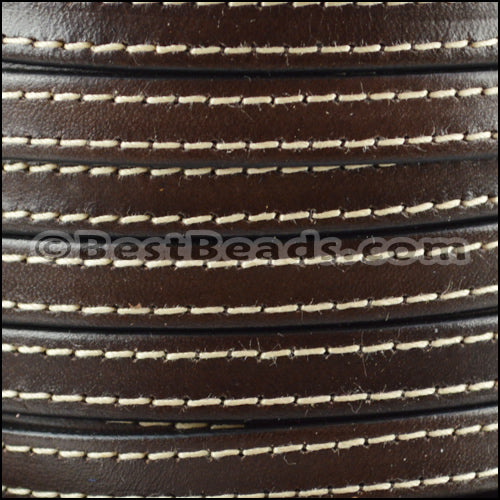 10mm flat STITCHED leather CHOCOLATE BROWN - meter