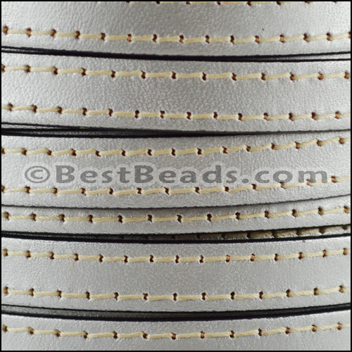 10mm flat STITCHED leather METALLIC ANT. SILVER - meter
