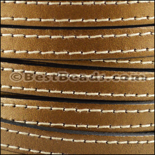 10mm flat STITCHED leather METALLIC BROWN - meter