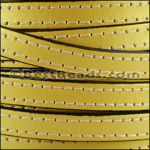 10mm flat STITCHED leather METALLIC GOLD - meter