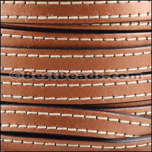 10mm flat STITCHED leather METALLIC ANT. COPPER - meter