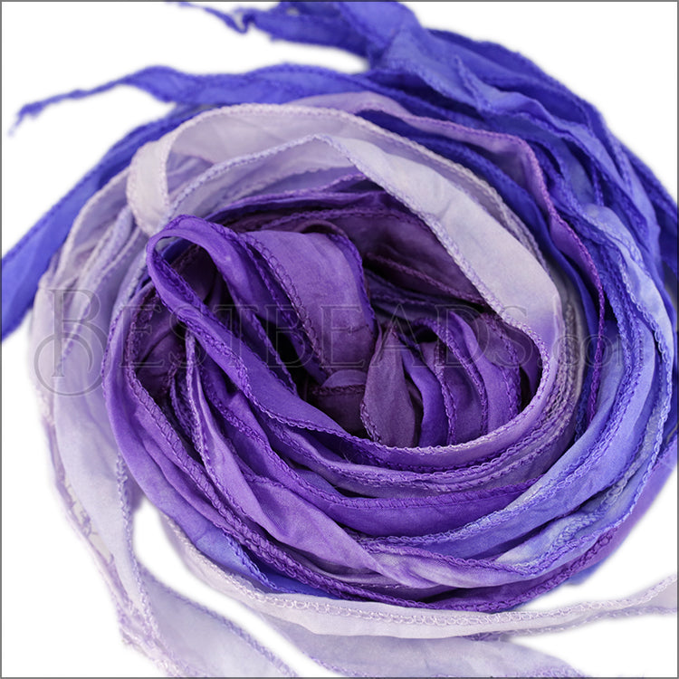 Hand-Dyed SILK RIBBON - SHADES OF PURPLE - bundle of 10