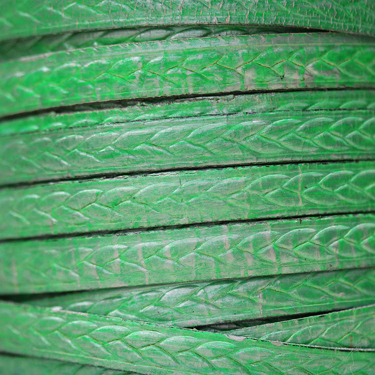 Ltd Edition LEATHER 10mm Flat - Lime Silver - 1 meter