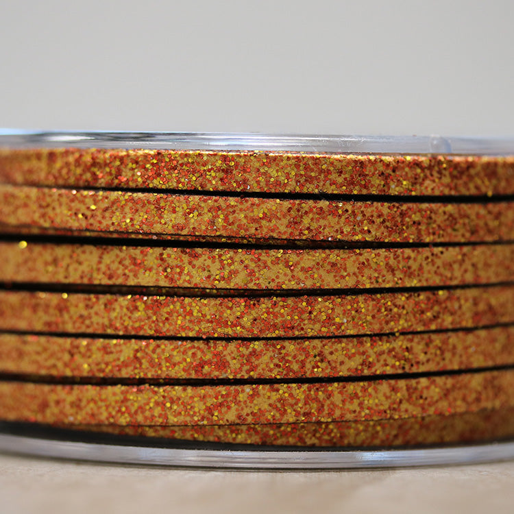 Ltd Edition LEATHER 5mm Flat - Orange Glitter - 1 meter