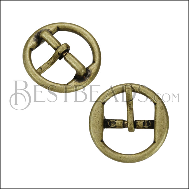 20mm Flat CIRCLE DOUBLE Buckle ANT BRASS - 10 pcs