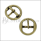 20mm Flat CIRCLE DOUBLE Buckle ANT BRASS - 10 pcs