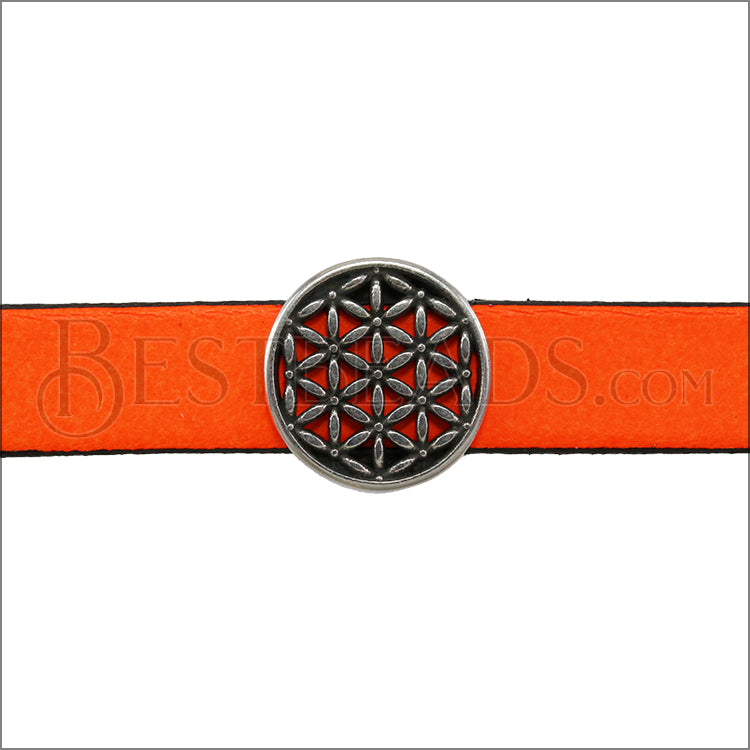 10mm flat FLOWER OF LIFE slider ANT SILVER - 10 pcs