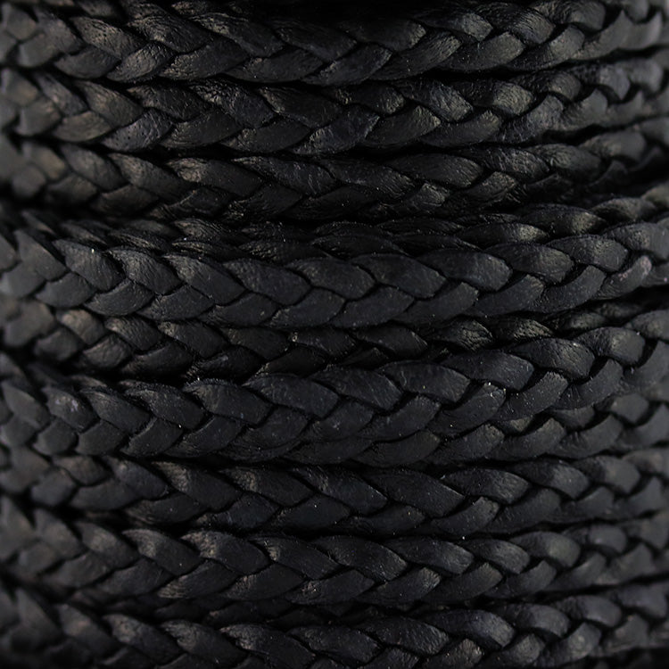 5mm Flat Indian Braided Leather NAT BLACK - 10 Meter BLACK Spool