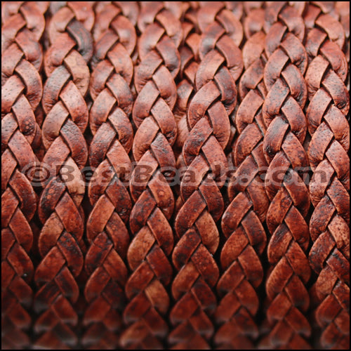 5mm Flat Indian Braided Leather NAT RED BROWN - 10 Meter BLACK Spool