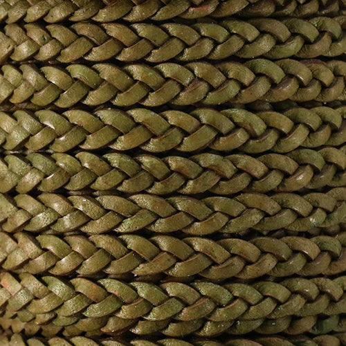 5mm Flat Indian Braided Leather NAT DARK GREEN - 10 Meter BLACK Spool