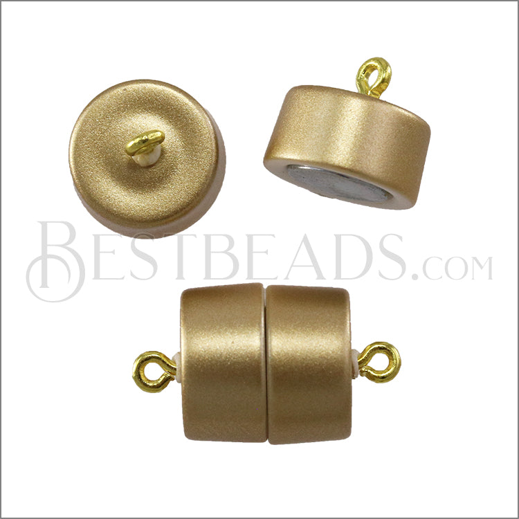 12mm cylinder ACRYLIC BEADING magnetic clasp MATTE GOLD - 10 pcs