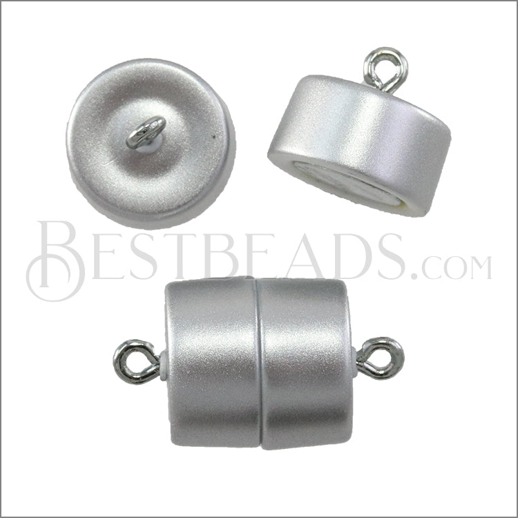 12mm cylinder ACRYLIC BEADING magnetic clasp MATTE SILVER - 10 pcs