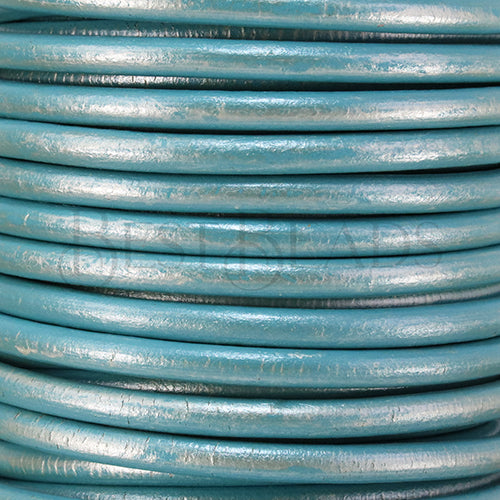 5mm round Euro leather METALLIC SEAFOAM - meter