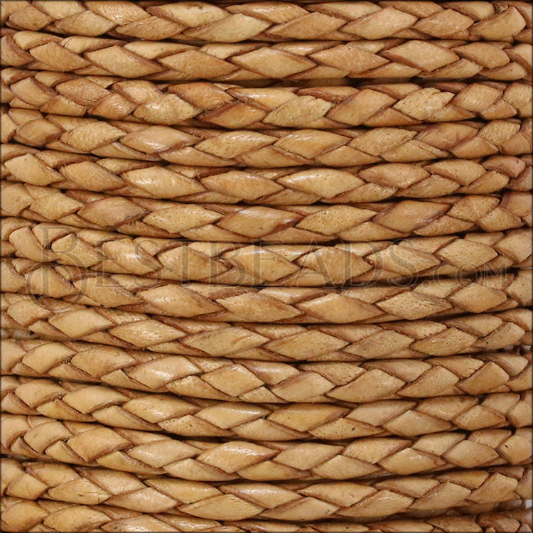 3mm Round Indian Braided Leather CREAM - 10m SPOOL