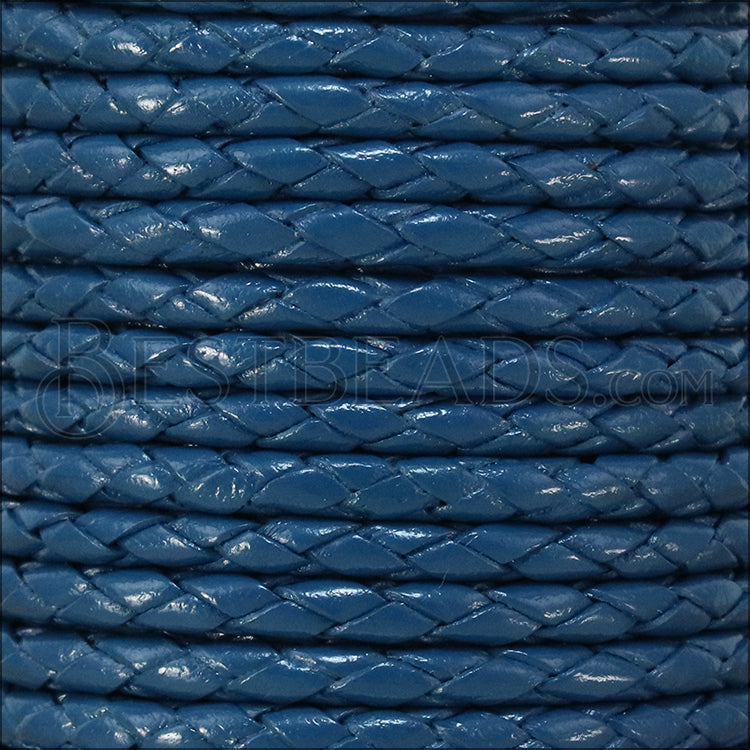 3mm Round Indian Braided Leather TURQUOISE - 10m SPOOL