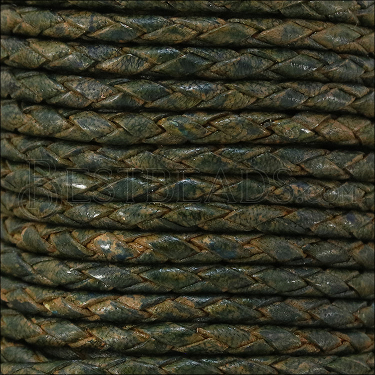 3mm Round Indian Braided Leather NATURAL GREEN - 10m SPOOL
