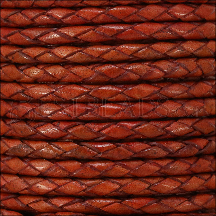 3mm Round Indian Braided Leather NAT ORANGE - 10m SPOOL