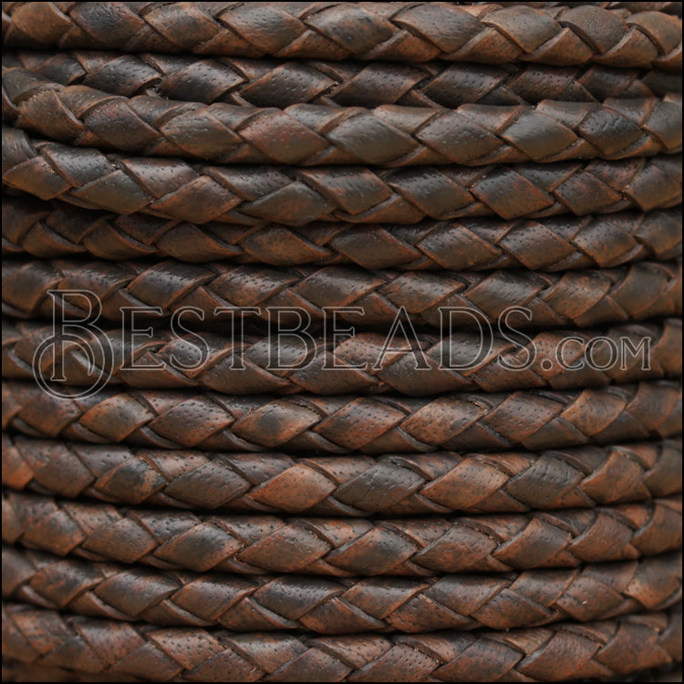 4mm Round Indian Braided Leather NAT CHARCOAL - 10m SPOOL