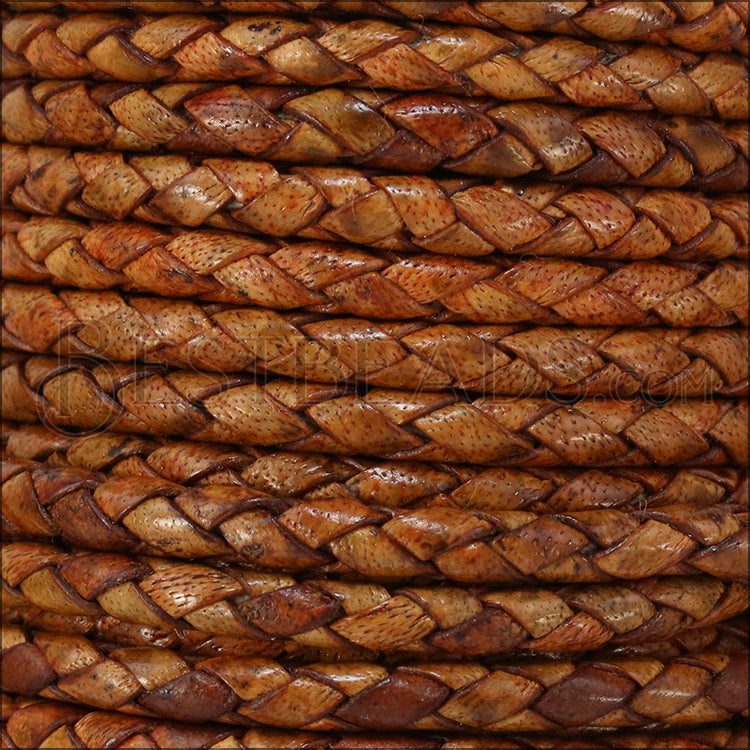 4mm Round Indian Braided Leather NAT MED BROWN - 10m SPOOL