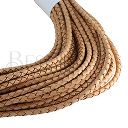 4mm Round Indian Braided Leather NATURAL - 25m coil