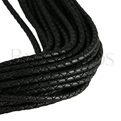 4mm Round Indian Braided Leather BLACK - 25m coil