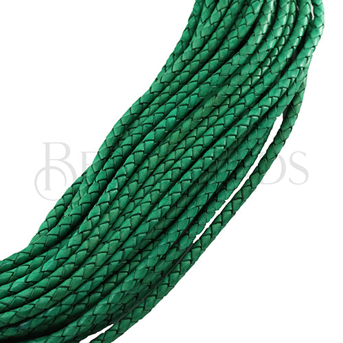 5mm Round Indian Braided Leather SEA GREEN NAT. - 25m coil