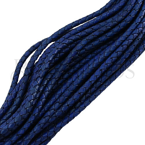 3mm Round Indian Braided Leather ROYAL BLUE NAT. - 25m coil