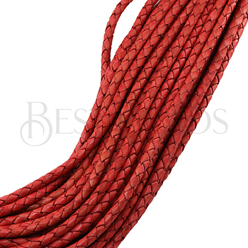3mm Round Indian Braided Leather RED NAT. - 25m coil