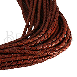 3mm Round Indian Braided Leather BROWN DIST. RED - 25m coil