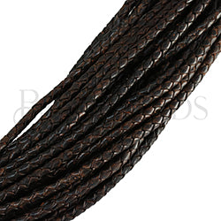 4mm Round Indian Braided Leather BLACK TAN SIPPA - 25m coil