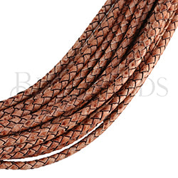 5mm Round Indian Braided Leather CLOUDY BROWN - 25m coil