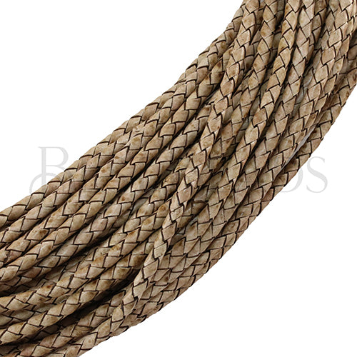 5mm Round Indian Braided Leather LIGHT MOCHA - 25m coil