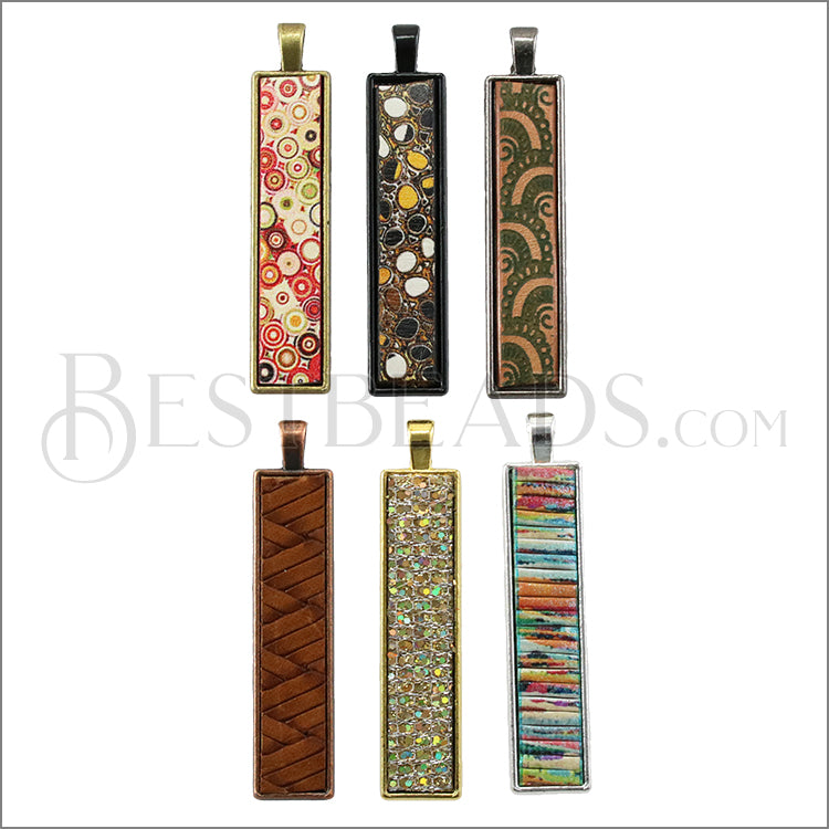 Rectangle Inlay Pendant ANT. BRASS - 10 pcs