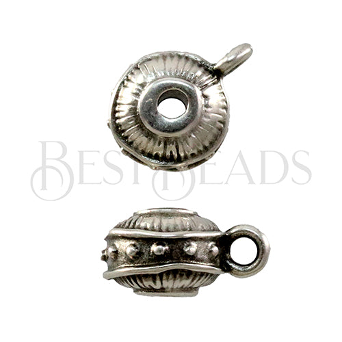 2mm round SUNBURST w/ loop Bead ANT SILVER - 10 pcs