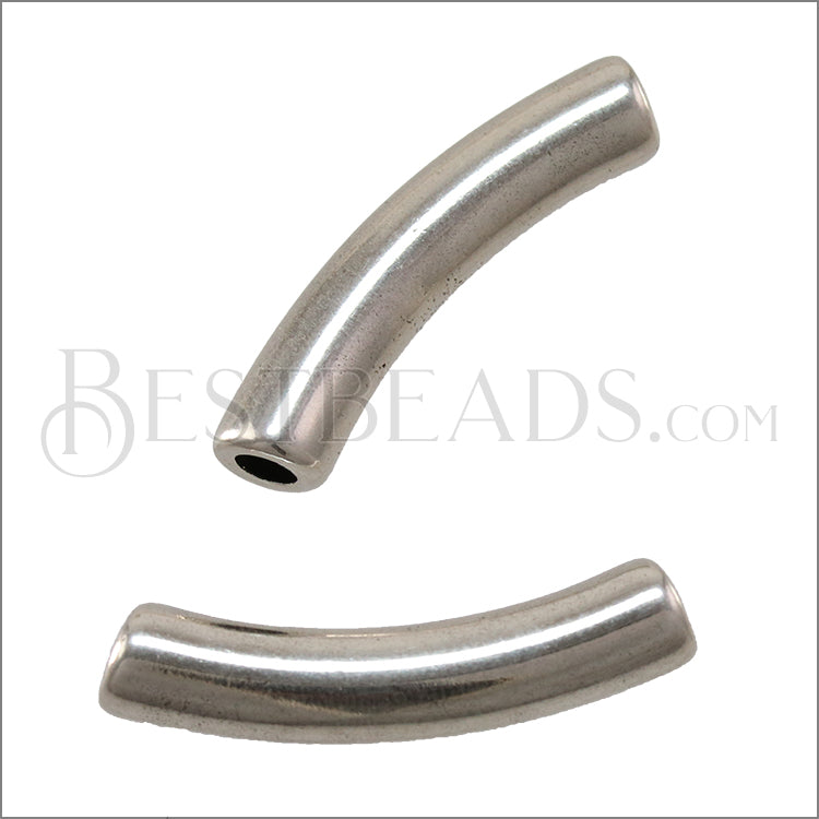 2.5mm round CHUNKY CURVED TUBE bead ANT SILVER - 10 pcs