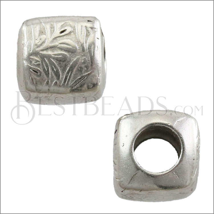 5mm round FLORAL CUBE bead ANT SILVER - 10 pcs