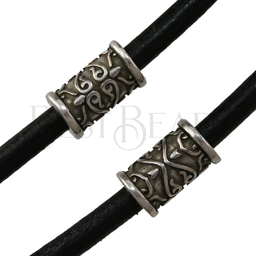 5mm round SHORT DECORATIVE SCROLL bead ANT SILVER - 5 pcs