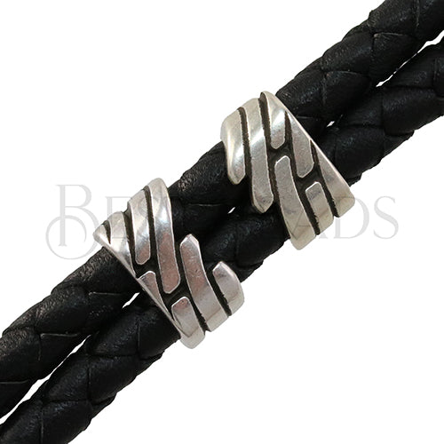 5mm DOUBLE round VENETIAN PUZZLE (LEFT & RIGHT) bead ANT SILVER - 5 PAIRS